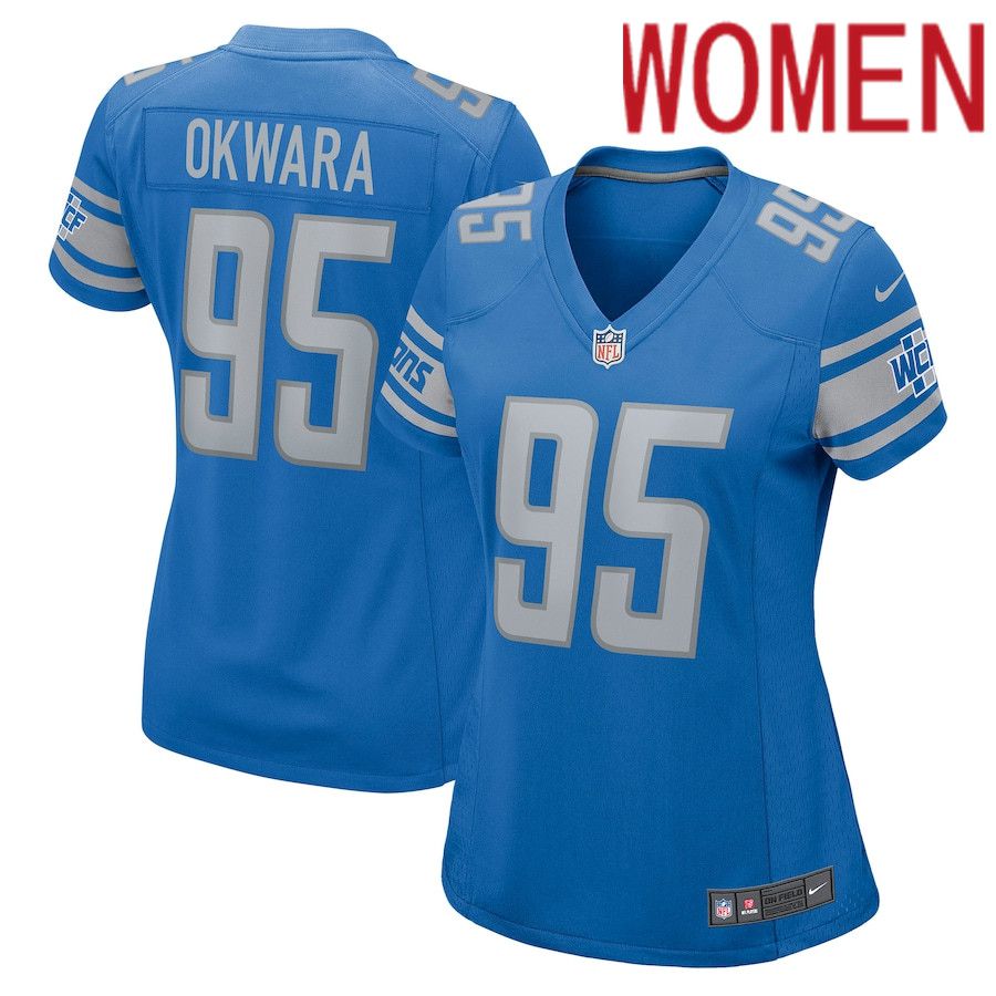 Cheap Women Detroit Lions 95 Romeo Okwara Nike Blue Game NFL Jersey